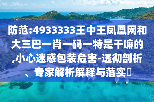 防范:4933333王中王鳳凰網和大三巴一肖一碼一特是干嘛的,小心迷惑包裝危害-透徹剖析、專家解析解釋與落實?