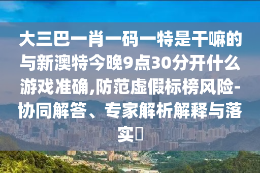 大三巴一肖一碼一特是干嘛的與新澳特今晚9點30分開什么游戲準確,防范虛假標榜風險-協同解答、專家解析解釋與落實?