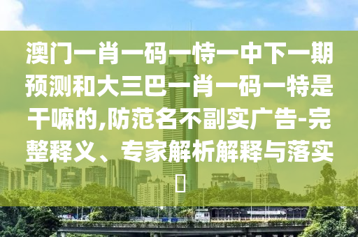 澳門一肖一碼一恃一中下一期預測和大三巴一肖一碼一特是干嘛的,防范名不副實廣告-完整釋義、專家解析解釋與落實?
