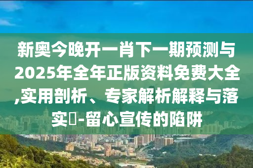新奧今晚開一肖下一期預測與2025年全年正版資料免費大全,實用剖析、專家解析解釋與落實?-留心宣傳的陷阱
