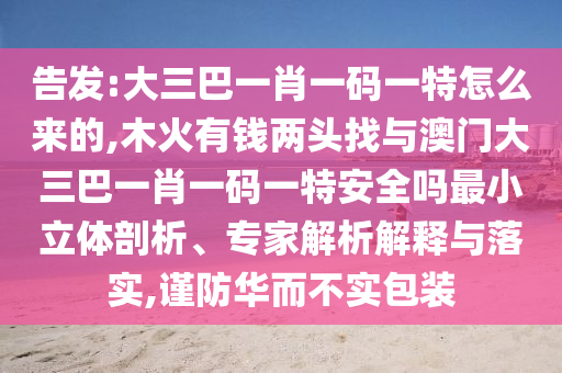 告發:大三巴一肖一碼一特怎么來的,木火有錢兩頭找與澳門大三巴一肖一碼一特安全嗎最小立體剖析、專家解析解釋與落實,謹防華而不實包裝