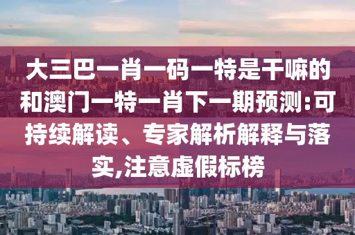 大三巴一肖一碼一特是干嘛的和澳門一特一肖下一期預測:可持續解讀、專家解析解釋與落實,注意虛假標榜
