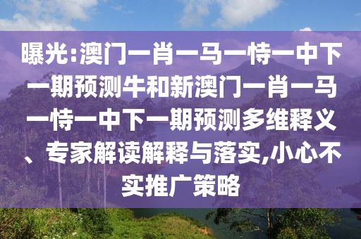 曝光:澳門一肖一馬一恃一中下一期預測牛和新澳門一肖一馬一恃一中下一期預測多維釋義、專家解讀解釋與落實,小心不實推廣策略